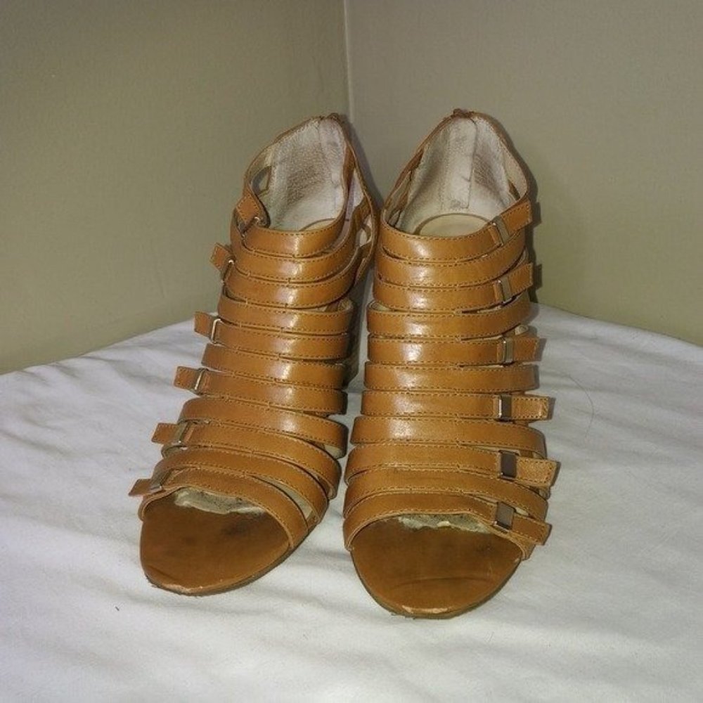 INC International Concepts Tan Strappy Wedge Sandals Faux Wood Look Heel… - Picture 7 of 10